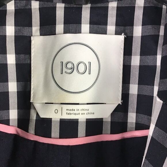 1901 Women’s Size 0 Black White Gingham Check Single Button Cotton Blazer - Picture 7 of 15